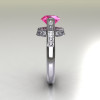 Italian Bridal 18K White Gold 1.5 Carat Pink Sapphire Diamond Wedding Ring AR119-18WGDPS-3