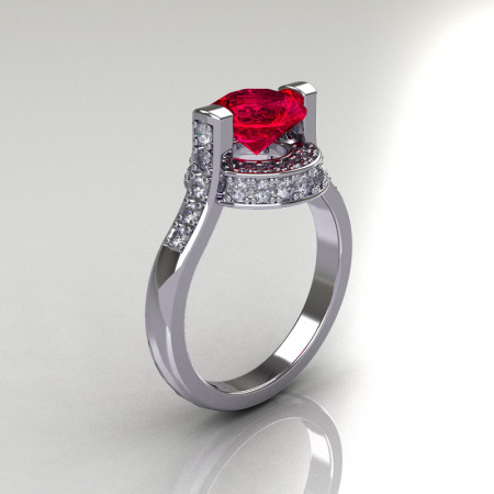 Italian Bridal 14K White Gold 1.5 Carat Ruby Diamond Wedding Ring AR119-14WGDR-1