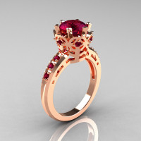 Modern Classic 14K Pink Gold 1.5 Carat Rhodolite Garnet Crown Engagement Ring AR128-14KPGRGG-1
