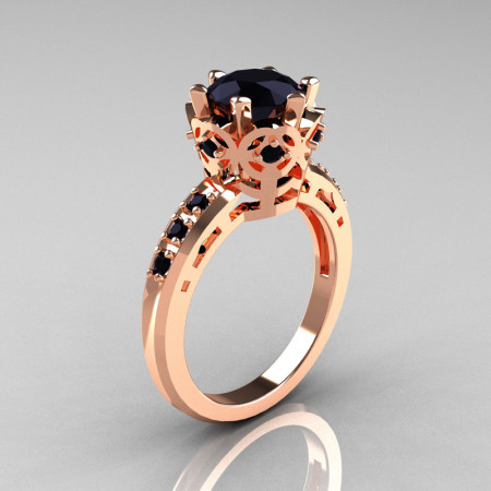 Modern Classic 10K Pink Gold 1.5 Carat Black Diamond Crown Engagement Ring AR128-10PGBDD-1