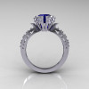 Modern Antique 14K White Gold 1.0 Carat Blue Sapphire Diamond Engagement Ring AR129-14WGDBS-2
