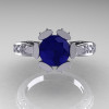 Modern Antique 14K White Gold 1.0 Carat Blue Sapphire Diamond Engagement Ring AR129-14WGDBS-4