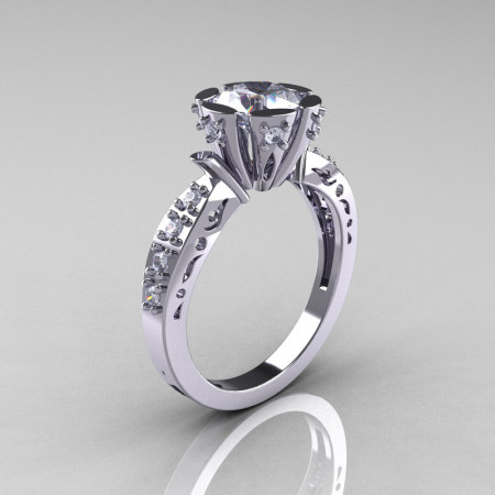 Modern Antique 14K White Gold 1.0 Carat Cubic Zirconia Diamond Engagement Ring AR129-14WGDCZ-1