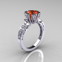 Modern Antique 10K White Gold 1.0 Carat Tangerine Garnet Diamond Engagement Ring AR129-10WGDTG-1