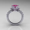 Modern Antique 14K White Gold 1.0 Carat Pink Sapphire Diamond Engagement Ring AR129-14WGDPS-2