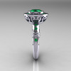 Modern Antique 10K White Gold 1.0 Carat Round Emerald Designer Engagement Ring RR131-10KWGEM-3