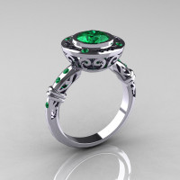 Modern Antique 10K White Gold 1.0 Carat Round Emerald Designer Engagement Ring RR131-10KWGEM-1