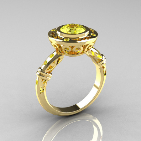 Modern Antique 18K Yellow Gold 1.0 Carat Yellow Cubic Zirconia Designer Engagement Ring RR131-18KYGYCZ-1