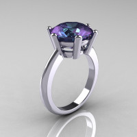 Classic Russian Bridal 18K White Gold 5.0 Carat Alexandrite Solitaire Ring RR133-18KWGAL-1