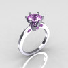 French 14K White Gold 1.5 Carat Lilac Amethyst Designer Solitaire Engagement Ring R151-14KWGLA-2