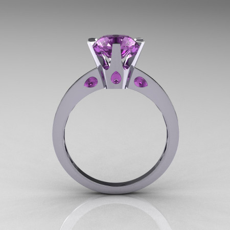 French 14K White Gold 1.5 Carat Lilac Amethyst Designer Solitaire Engagement Ring R151-14KWGLA-1