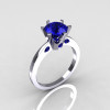 French 10K White Gold 1.5 Carat Blue Sapphire Designer Solitaire Engagement Ring R151-10KWGBS-2