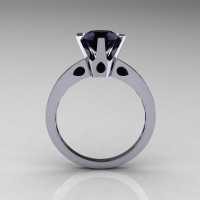 French 950 Platinum 1.5 Carat Black Diamond Designer Solitaire Engagement Ring R151-PLATBD-1