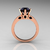 French 10K Rose Gold 1.5 Carat Black Diamond Designer Solitaire Engagement Ring R151-10KRGBD-1