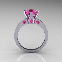 French 14K White Gold 1.5 Carat Pink Sapphire Designer Solitaire Engagement Ring R151-14KWGPS-1