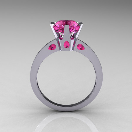 French 14K White Gold 1.5 Carat Pink Sapphire Designer Solitaire Engagement Ring R151-14KWGPS-1
