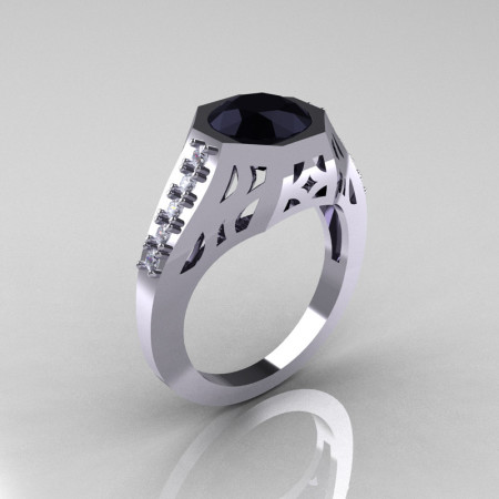 Modern Edwardian 10K White Gold 1.5 Carat Black Diamond Engagement Ring R155-10KWGDBD-1