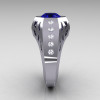 Gentlemens Modern Edwardian 14K White Gold 1.5 Carat Blue Sapphire Diamond Engagement Ring MR155-14KWGDBS-3