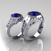 Gentlemens Modern Edwardian 14K White Gold 1.5 Carat Blue Sapphire Diamond Engagement Ring MR155-14KWGDBS-5