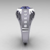 Gentlemens Modern Edwardian 10K White Gold 1.5 Carat Alexandrite Diamond Engagement Ring MR155-10KWGDAL-3