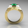 Gentlemens Modern Edwardian 18K Yellow Gold 1.5 Carat Emerald Diamond Engagement Ring MR155-18KYGDEM-2