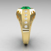 Gentlemens Modern Edwardian 18K Yellow Gold 1.5 Carat Emerald Diamond Engagement Ring MR155-18KYGDEM-3