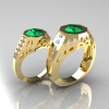 Gentlemens Modern Edwardian 18K Yellow Gold 1.5 Carat Emerald Diamond Engagement Ring MR155-18KYGDEM-5
