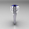 Modern Edwardian 14K White Gold 1.5 Carat Blue Sapphire Diamond Engagement Ring R155-14KWGDBS-3