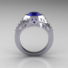 Modern Edwardian 14K White Gold 1.5 Carat Blue Sapphire Diamond Engagement Ring R155-14KWGDBS-2