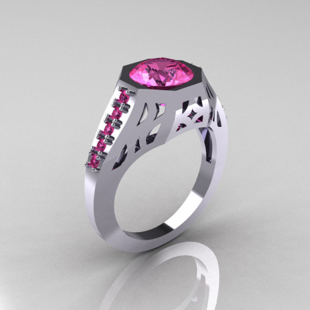 Modern Edwardian 14K White Gold 1.5 Carat Pink Sapphire Engagement Ring R155-14KWGPSS-1