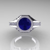 Modern Edwardian 14K White Gold 1.5 Carat Blue Sapphire Diamond Engagement Ring R155-14KWGDBS-4
