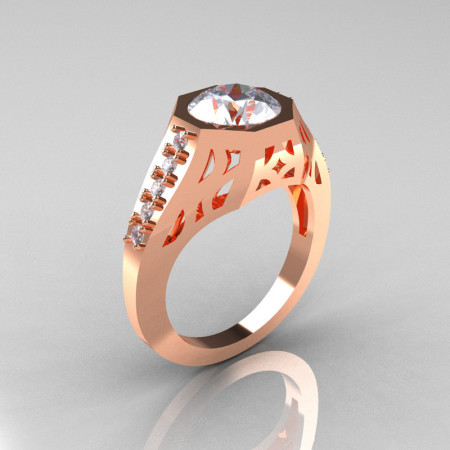 Modern Edwardian 10K Rose Gold 1.5 Carat Zirconia Diamond Engagement Ring R155-10KRGCZ-1