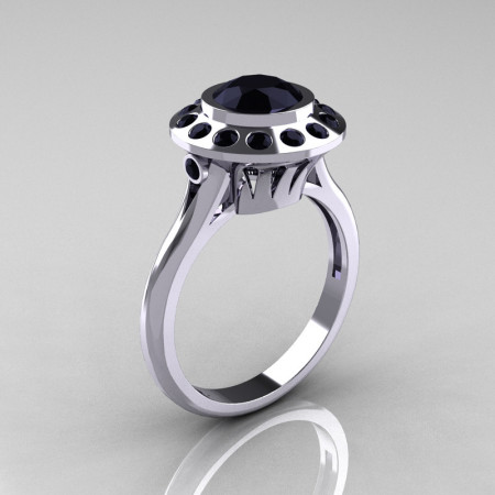 Classic 10K White Gold 1.0 Carat Black Diamond Bridal Engagement Ring R400-10KWGBDD-1