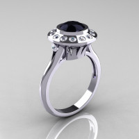 Classic 950 Platinum 1.0 Carat Black and White Diamond Bridal Engagement Ring R400-PLATDBD-1