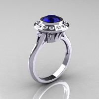 Classic 950 Platinum 1.0 Carat Blue Sapphire Diamond Bridal Engagement Ring R400-PLATDBS-1