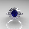 Classic 950 Platinum 1.0 Carat Blue Sapphire Diamond Bridal Engagement Ring R400-PLATDBS-4