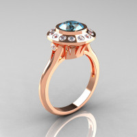 Classic 14K Rose Gold 1.0 Carat Aquamarine Diamond Bridal Engagement Ring R400-14KRGDAQ-1
