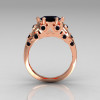 Modern Edwardian 14K Rose Gold 1.0 Carat Oval Black Diamond Bridal Ring R147-14RGBDD-2