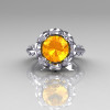Classic 10K White Gold 3.0 Carat Yellow Citrine Diamond Greek Galatea Bridal Wedding Ring AR114-10KWGDYCI-5
