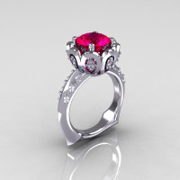 Classic 18K White Gold 3.0 Carat Red Ruby Diamond Greek Galatea Bridal Wedding Ring AR114-18KWGDRR-1