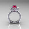 Classic 18K White Gold 3.0 Carat Red Ruby Diamond Greek Galatea Bridal Wedding Ring AR114-18KWGDRR-2