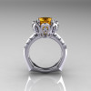 Classic 10K White Gold 3.0 Carat Yellow Citrine Diamond Greek Galatea Bridal Wedding Ring AR114-10KWGDYCI-2