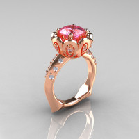 Classic 10K Rose Gold 3.0 Carat Pink Topaz Diamond Greek Galatea Bridal Wedding Ring AR114-10KRGDPT-1