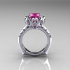 Classic 18K White Gold 3.0 Carat Pink Sapphire Diamond Greek Galatea Bridal Wedding Ring AR114-18KWGDPS-2