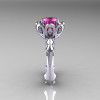 Classic 18K White Gold 3.0 Carat Pink Sapphire Diamond Greek Galatea Bridal Wedding Ring AR114-18KWGDPS-3