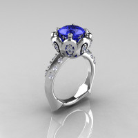 Classic 14K White Gold 3.0 Carat Blue Diamond Greek Galatea Bridal Wedding Ring AR114-14KWGDBLD-1