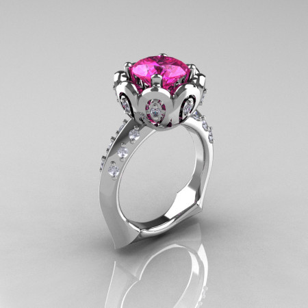 Classic 18K White Gold 3.0 Carat Pink Sapphire Diamond Greek Galatea Bridal Wedding Ring AR114-18KWGDPS-1