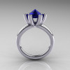 Modern Russian 14K White Gold 2.0 Carat Blue Sapphire Diamond Bridal Ring RR111-14KWGDBS-2