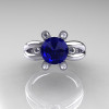 Modern Russian 14K White Gold 2.0 Carat Blue Sapphire Diamond Bridal Ring RR111-14KWGDBS-4