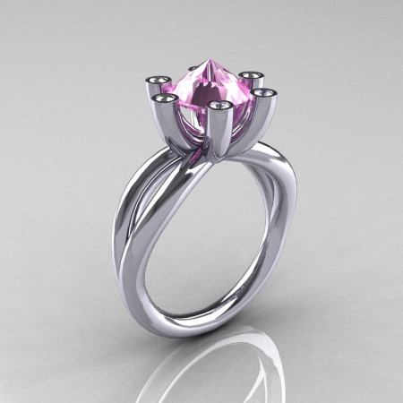 Modern Russian 950 Platinum 2.0 Carat Light Pink Topaz Diamond Bridal Ring RR111-PLATDLPT-1